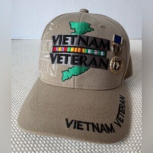 Vietnam Veteran  Map Beige Adjustable Cap Hat with Purple Hat Airborne pins